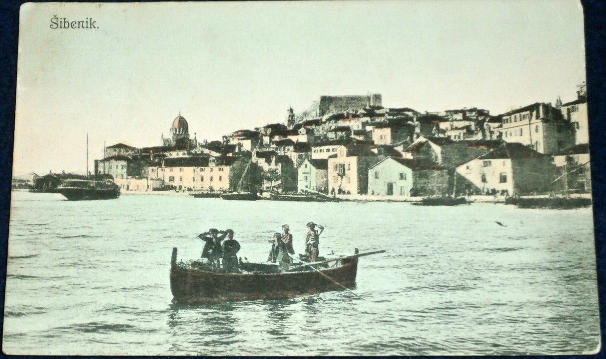 Chorvatsko - Šibenik, člun s rybáři, 1910