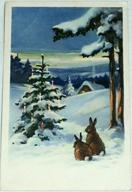 Vánoční: Zasněžená krajina se stromkem (1942)