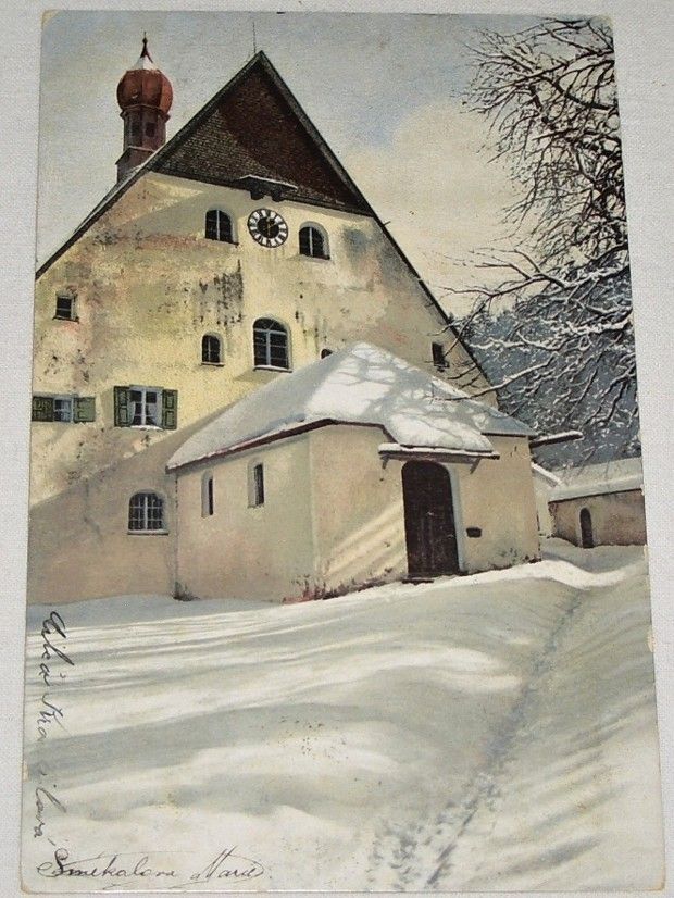 Gotický kostelík v zasněžené krajině (cca 1910)