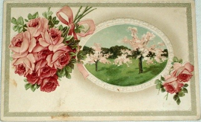 Srdečné blahopřání: tlačené květiny a reliéf (cca1910)