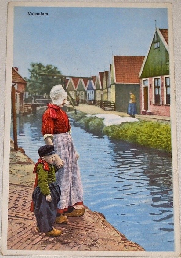 Holandsko: Volendam dobový život u vodních kanálů (cca 1910)