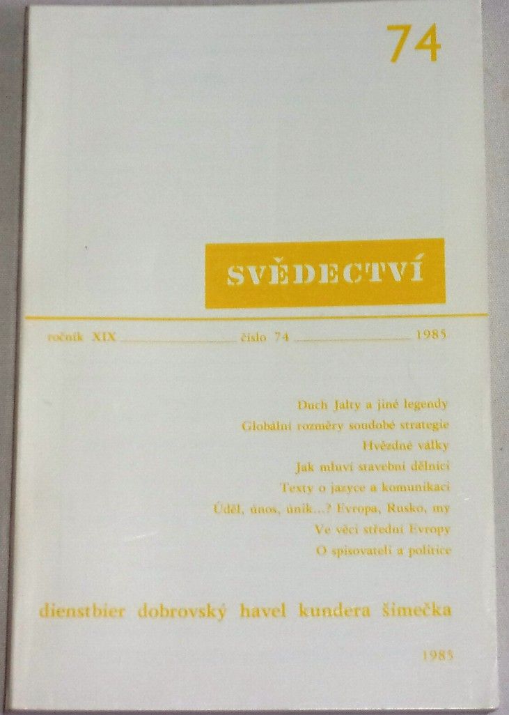 Svědectví č. 74/1985, ročník XIX.
