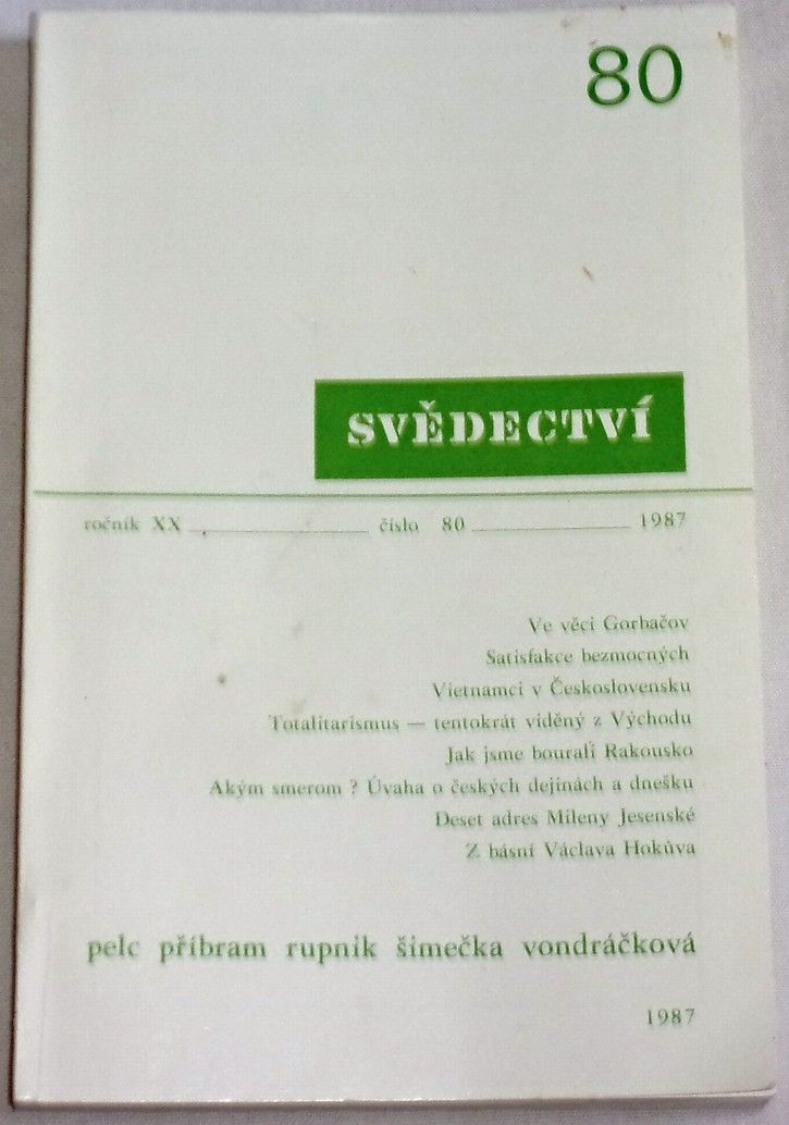 Svědectví č. 80/1987, ročník XX.