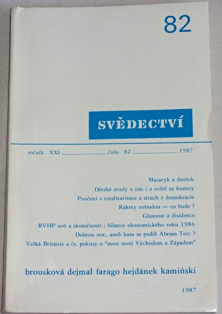 Svědectví č. 82/1987, ročník XXI.